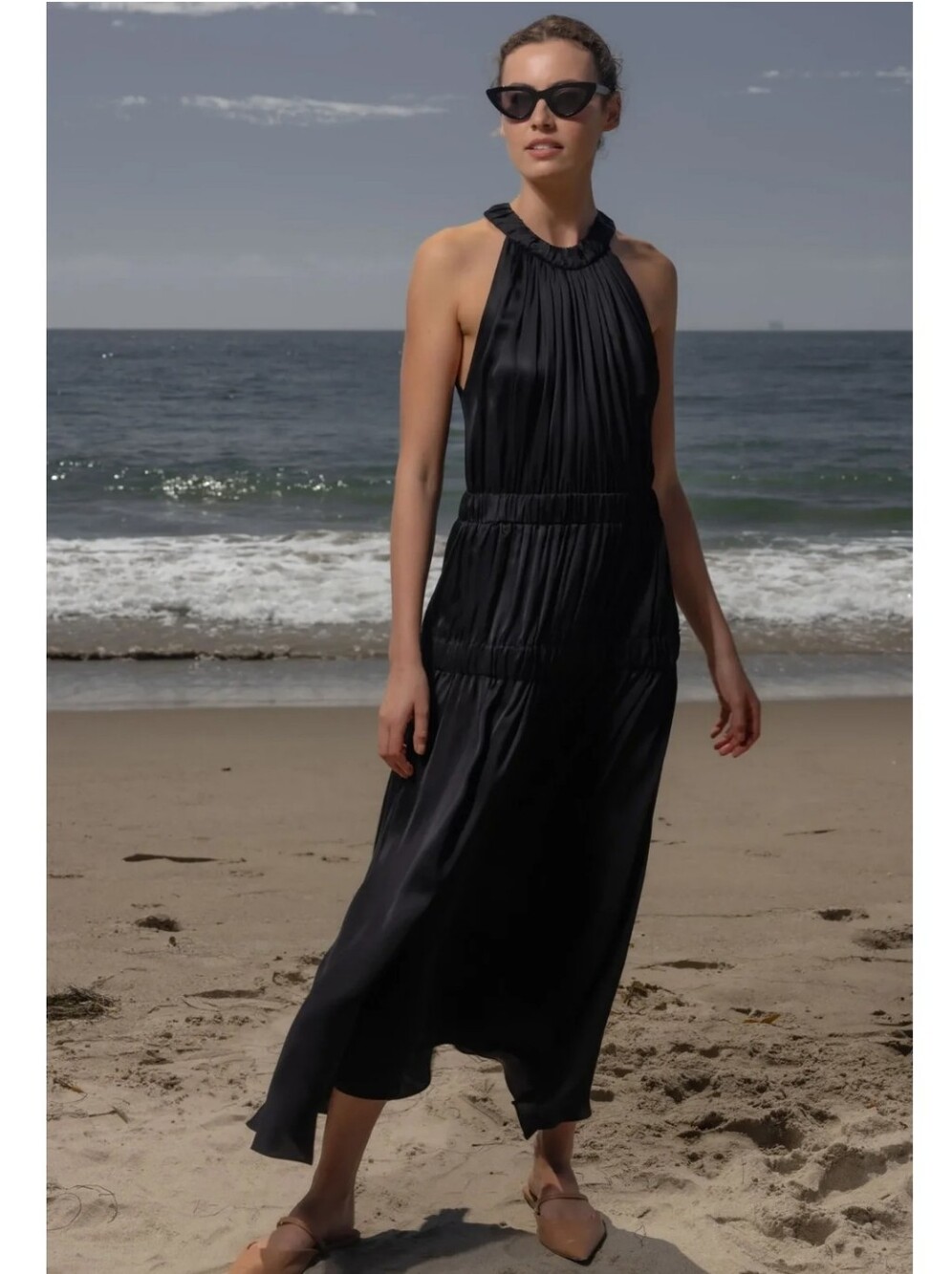 Heidi Merrick Idyll Dress Black Halter Midi Size Large